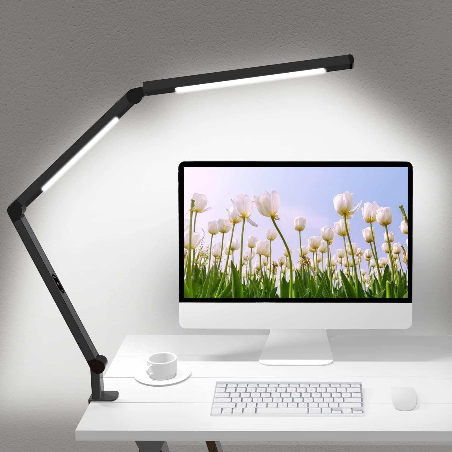 LED Desk Lamp with Clamp, Architect Desk Lamp with Dual Light and Adjustable Swing Arm, Clip-on Eye-Care 4 CCT Modes & 5