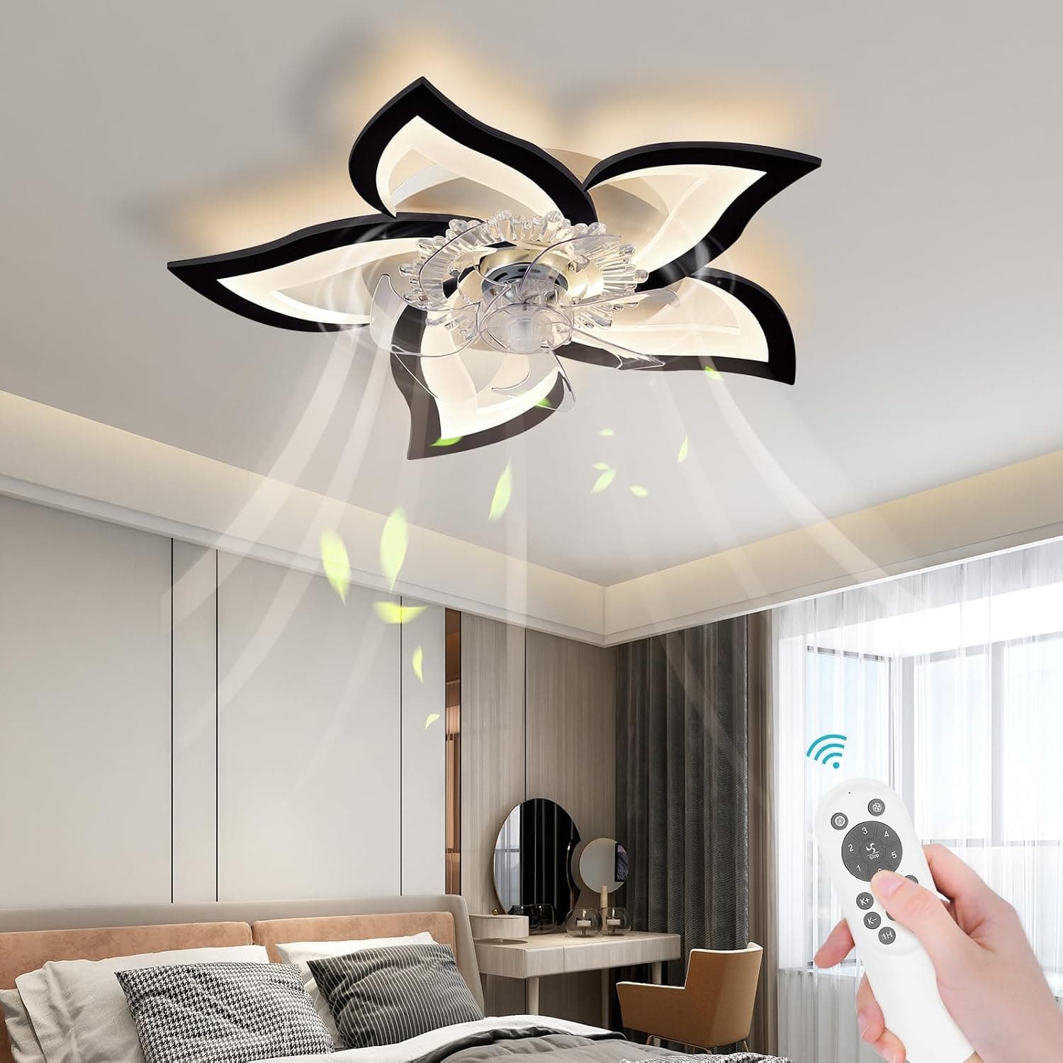 Bevenus Low Profile Ceiling Fan with Lights,110v Modern Dimmable Flower Shape, Remote Control/app Control,Timing 6 Gear