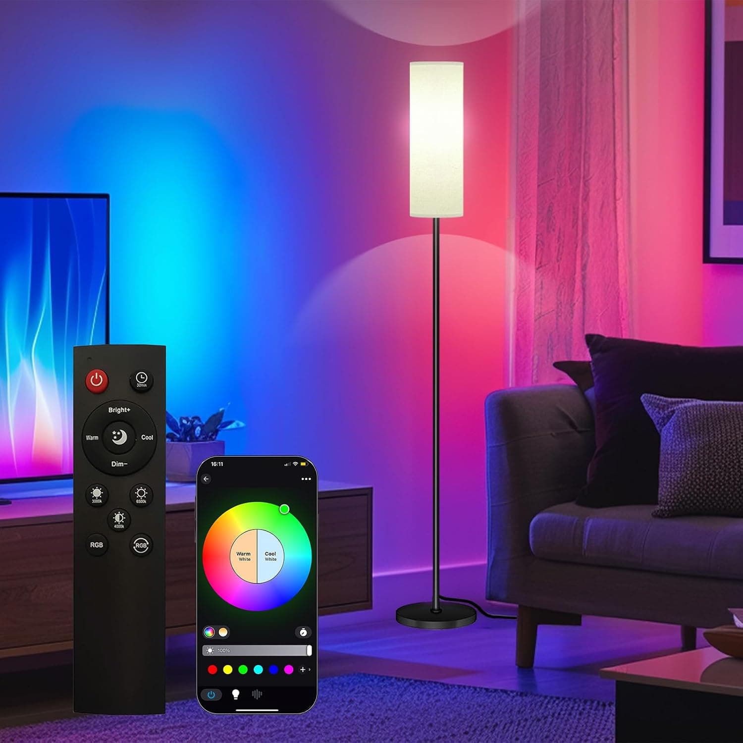 Qaubauyt Smart LED Floor Lamp with APP Control & RGB Colors - Dimmable Standing Lamp for Living Room, Bedroom, Gaming -