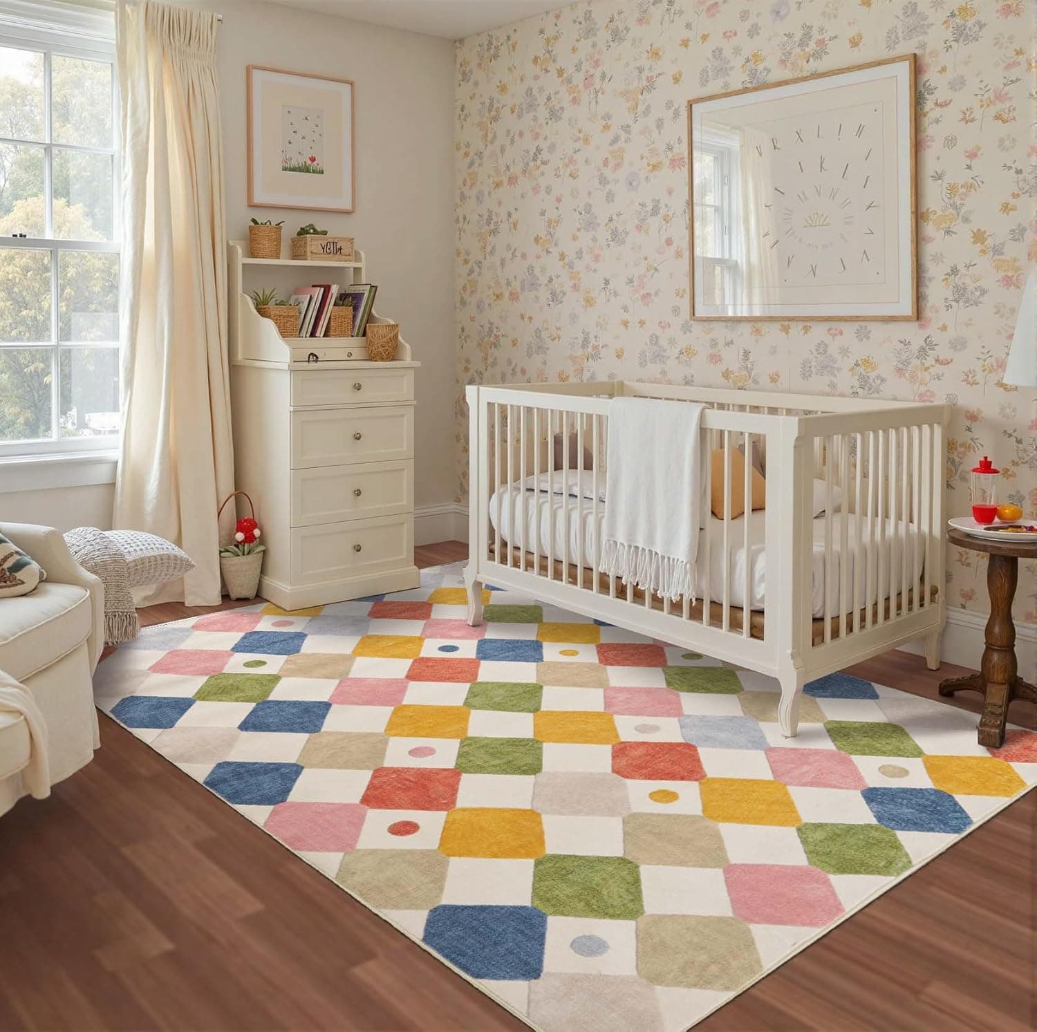 jinchan 5x7 Nursery Rug Washable Kids Playroom Rug Colorful Classroom Decor