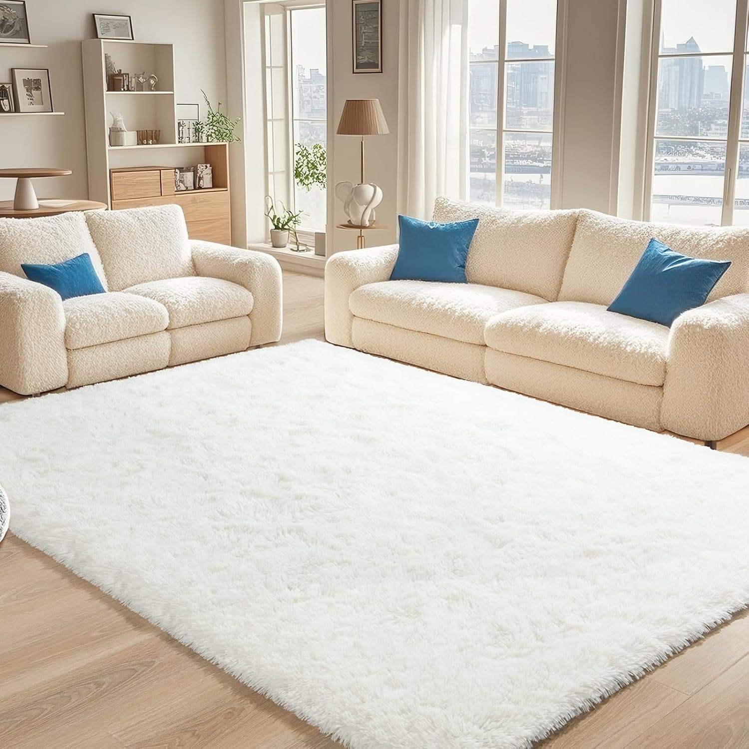 BENRON Cream White Fluffy Rugs for Living Room Bedroom 4x6, Washable