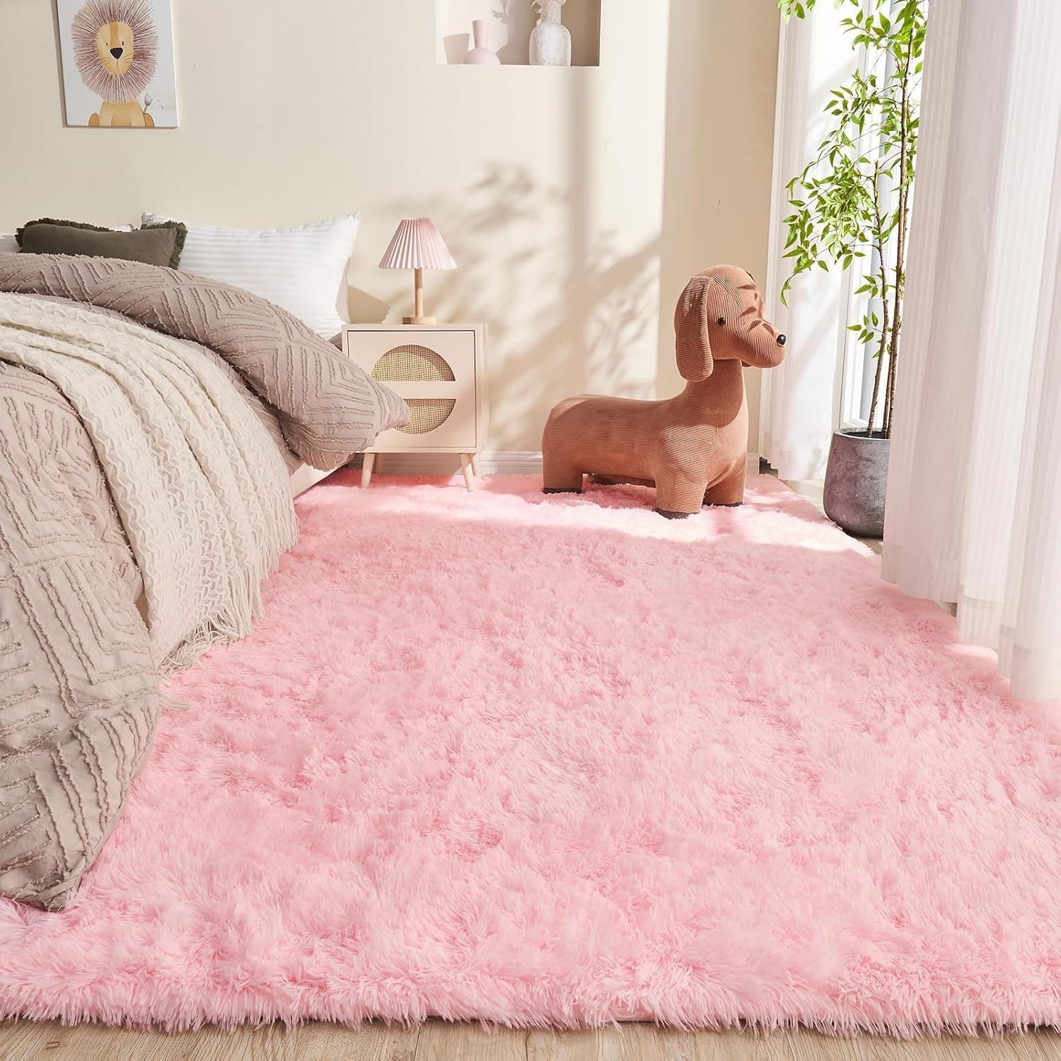 OPPODREAM 4x6 Pink Rugs for Bedroom, Ultra-Soft Fluffy Area Rugs for Living Room, 4 x 6 Shag Carpet for Nursery, Kids, G