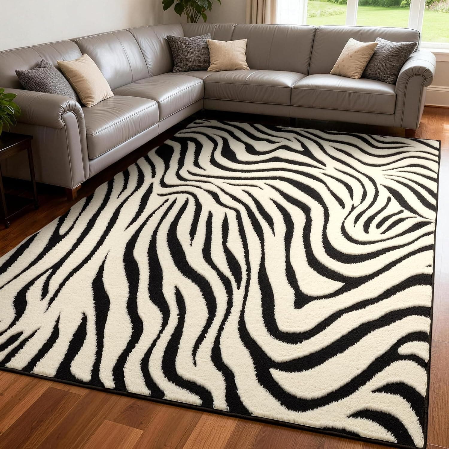 YIHOUSE 5×7 Ft Area Rugs for Living Room: Modern Washable Rug - Abstract Black and Cream White Rug for Bedroom Dining Ro