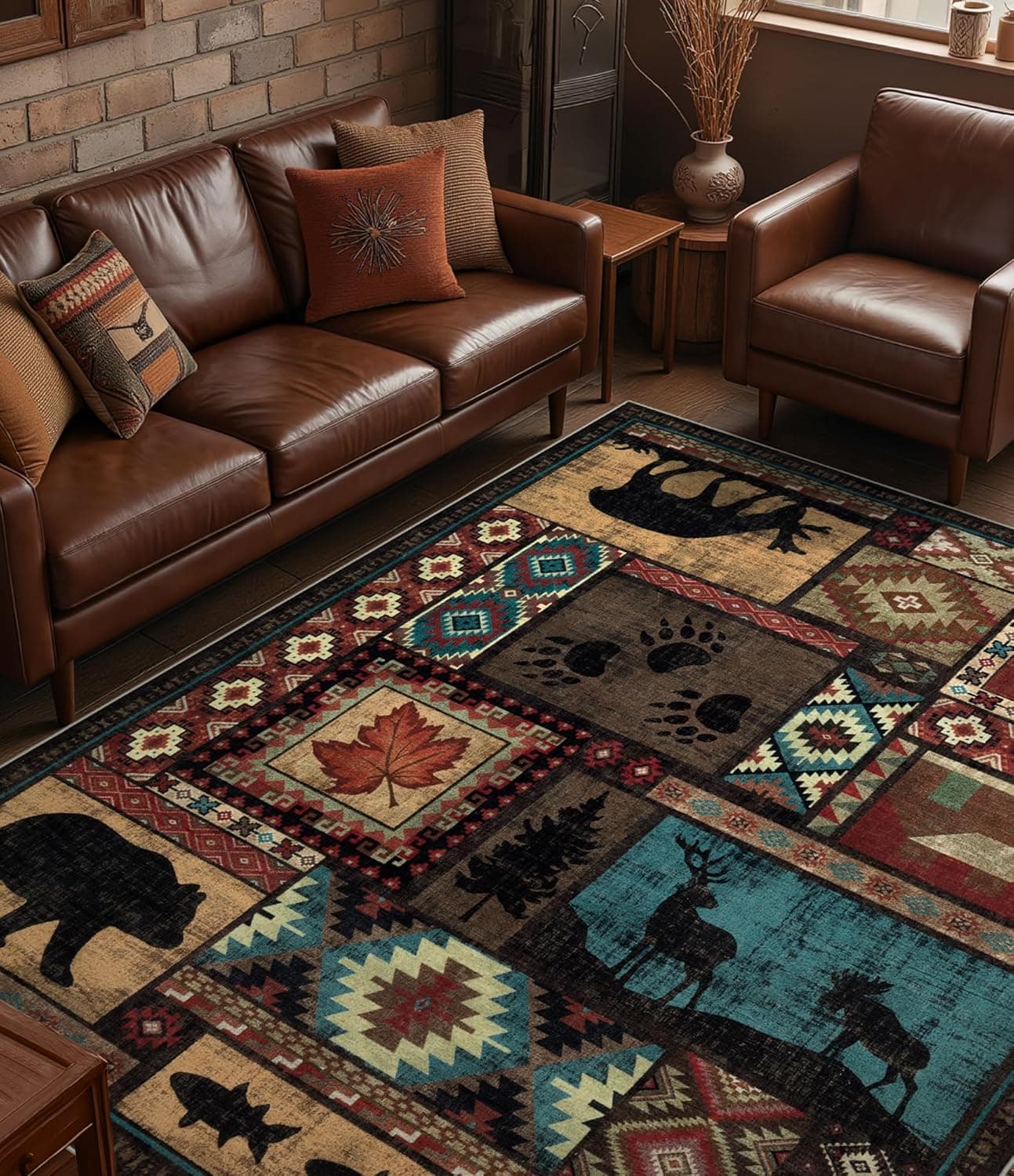 YIHOUSE 8x10 Rustic Cabin Area Rugs for Living Room, Brown