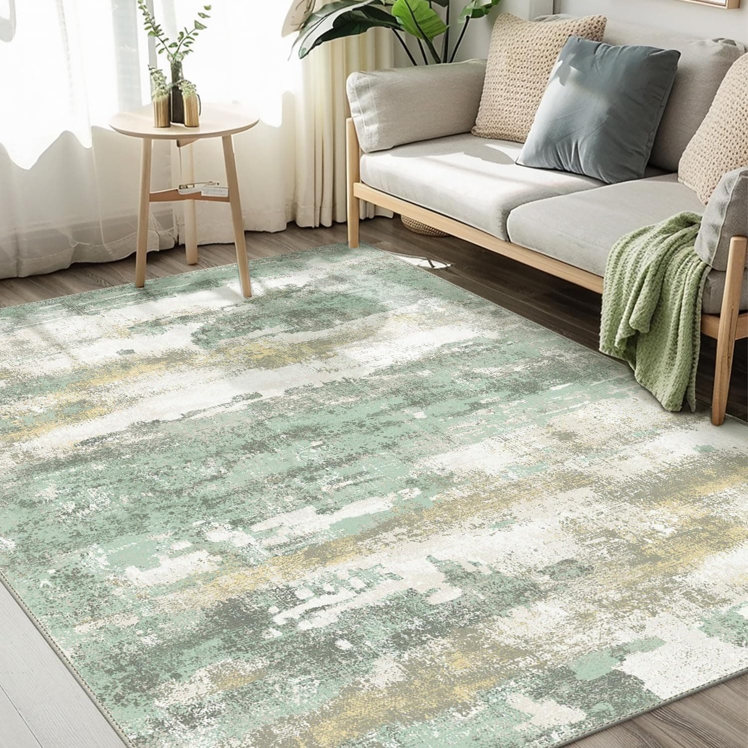 BEIMO 5x7 Green Abstract Area Rug, Washable Non-Slip for Bedroom