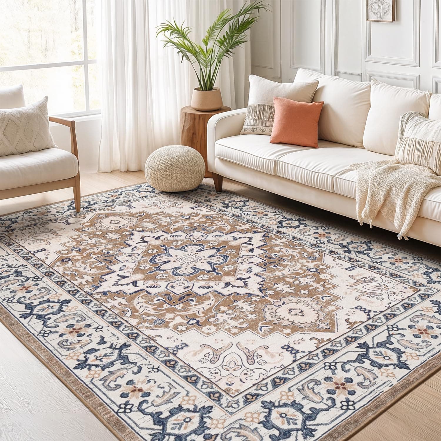 Lofus 5x7 Area Rugs for Living Room Bedroom, Soft Boho Carpet Floral Brown