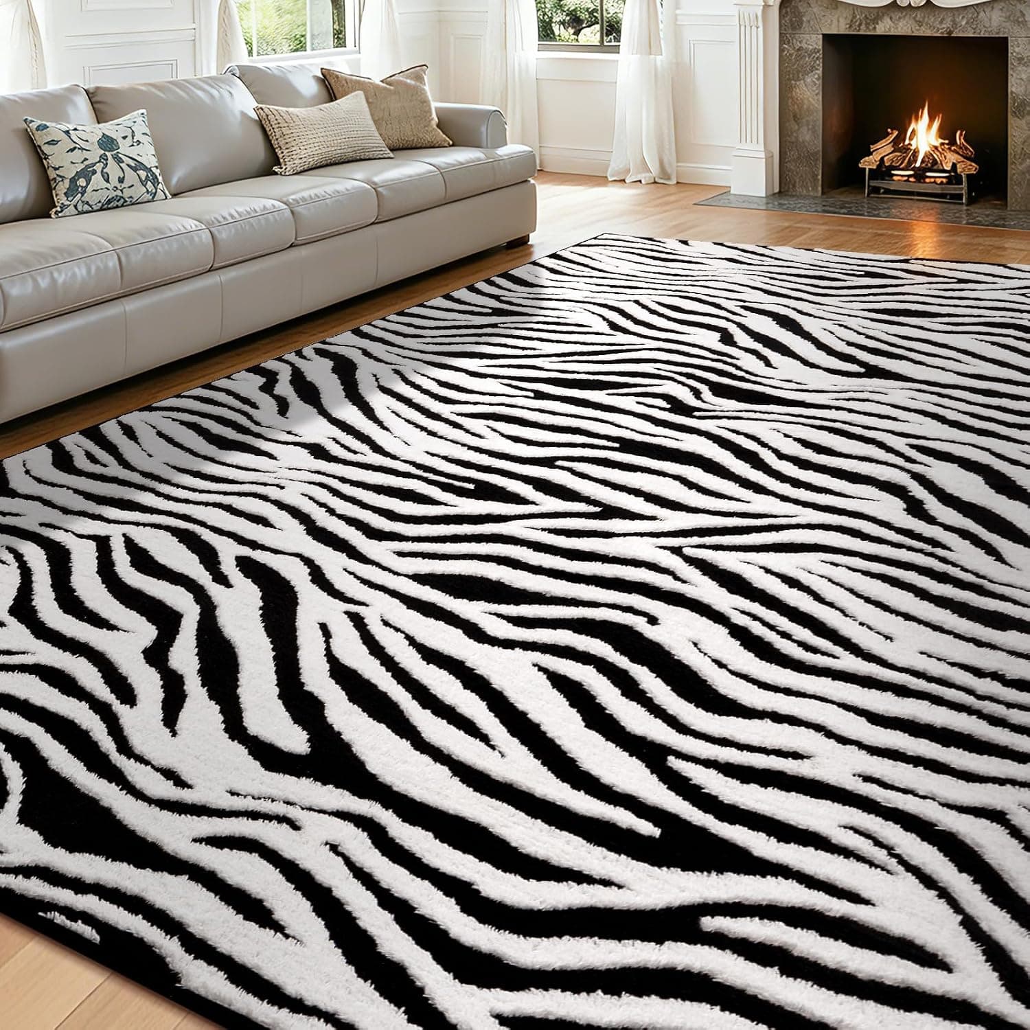 YIHOUSE 8x10 Ft Zebra Area Rugs, Abstract Modern Washable Black and White Striped Rug, Nonslip Non-Shedding Soft Carpet