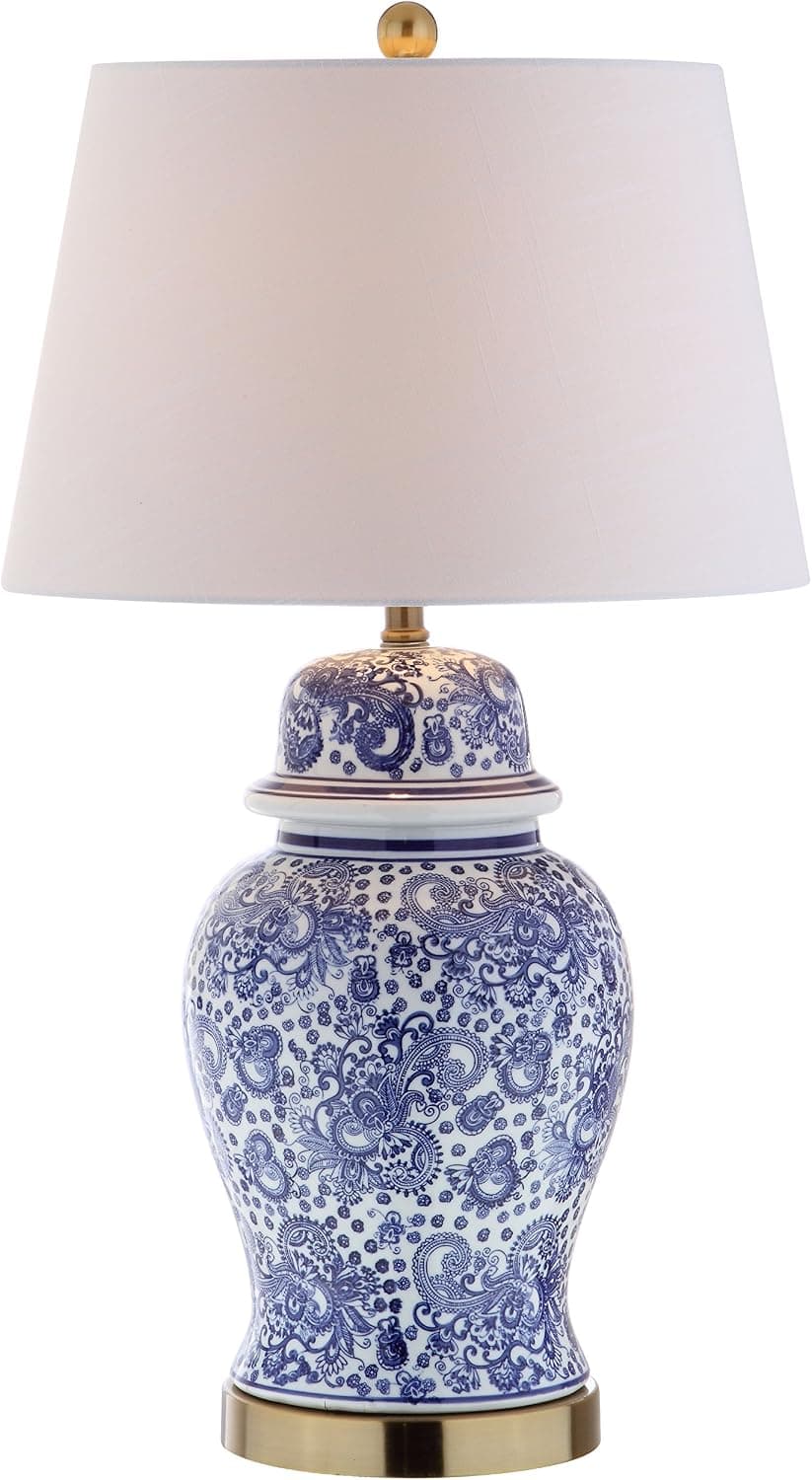 JONATHAN Y Ellis Chinoiserie Ginger Jar Table Lamp 29.5", Blue/White