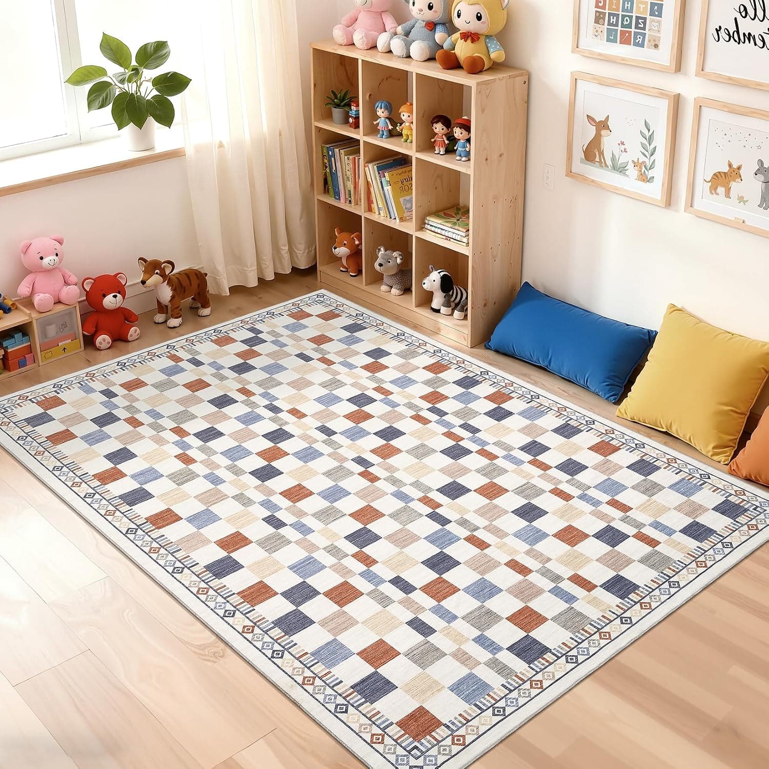 GarveeHome 5x7 Rug for Living Room Washable Modern Checkered Area Rug