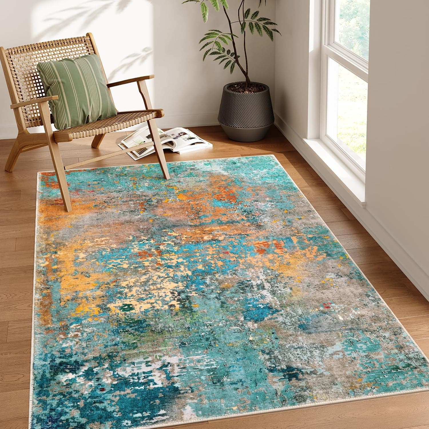 Lahome Modern Abstract Area Rugs 5x7, Large Washable Rugs for Living Room Bedroom Non Slip, Colorful Indoor Floor Carpet