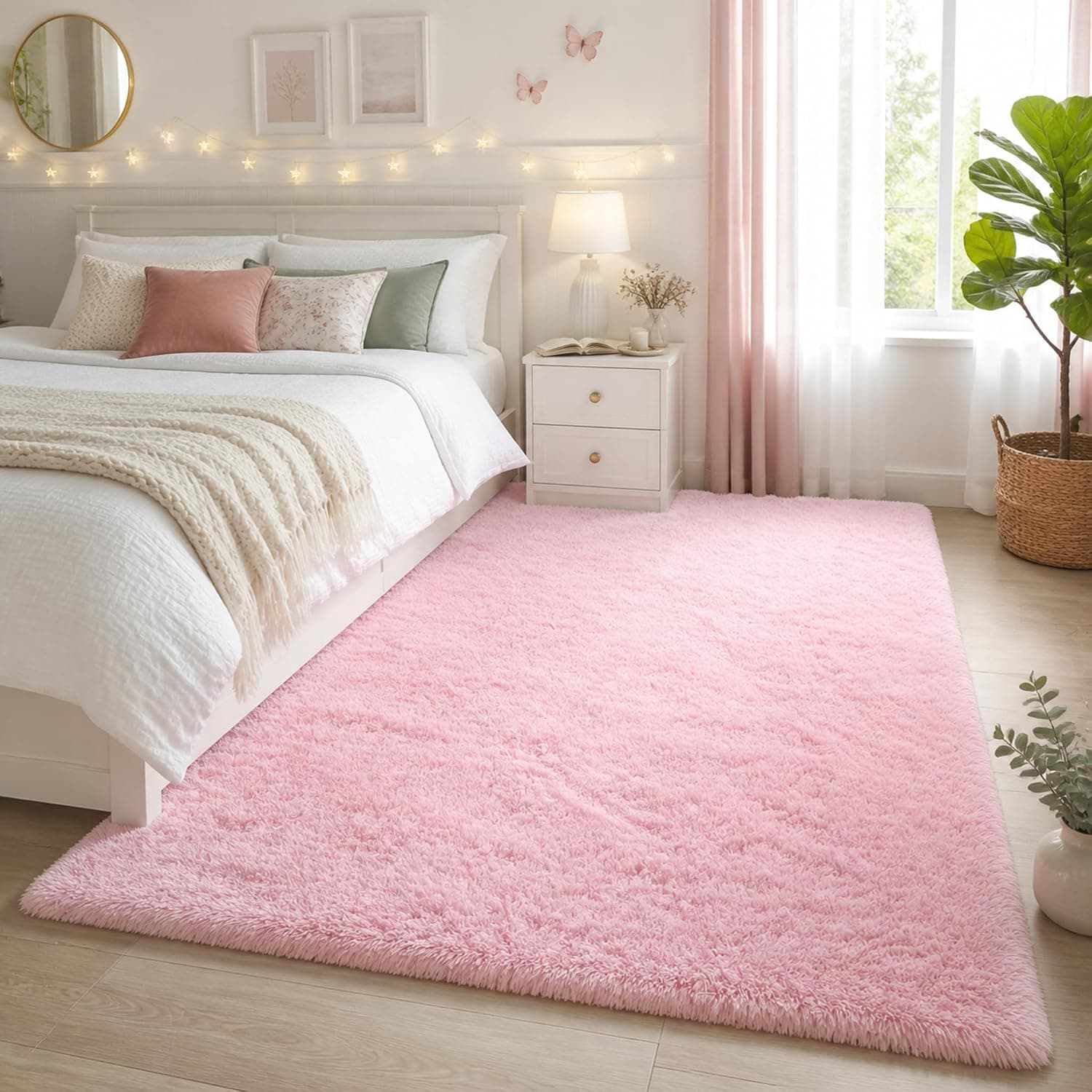Ophanie Pink Rug for Bedroom Girls, Kids Fluffy Kawaii Fuzzy Furry Shag Area Rug, Cute Plush Soft Shaggy Bedside Indoor
