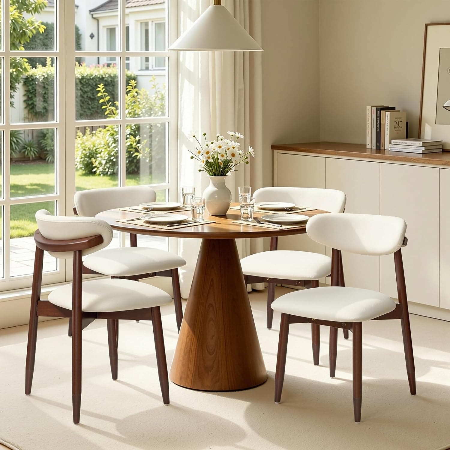 CHUN YI Dining Chairs Set of 4, Upholstered Wooden Dining Room Chairs, Mid Century Modern Fabric Kitchen Chair with Ergo