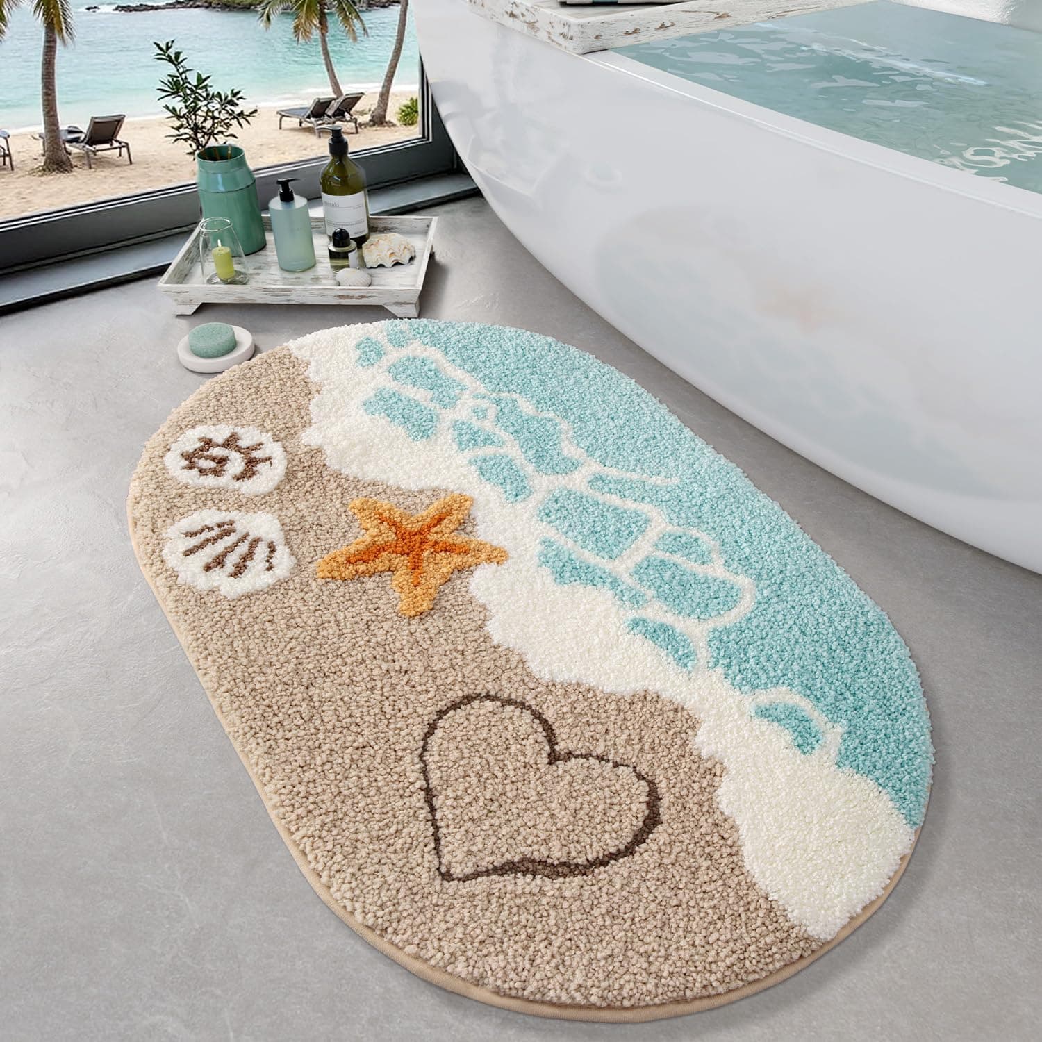 LUMI Beach Bathroom Rug Soft Microfiber Absorbent Bath Mat 22x34