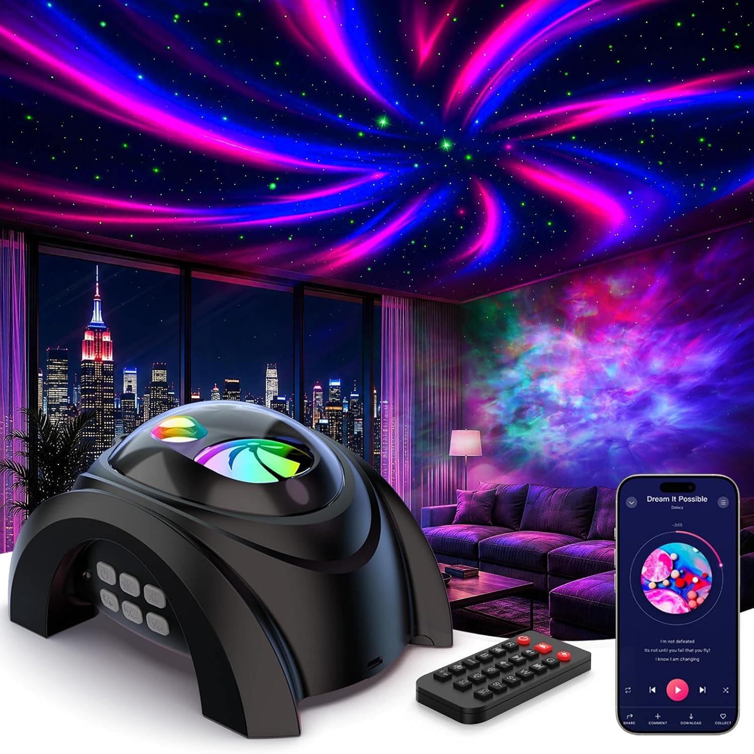 Rossetta Dual Lens Galaxy Star Projector, Aurora Night Light for Bedroom