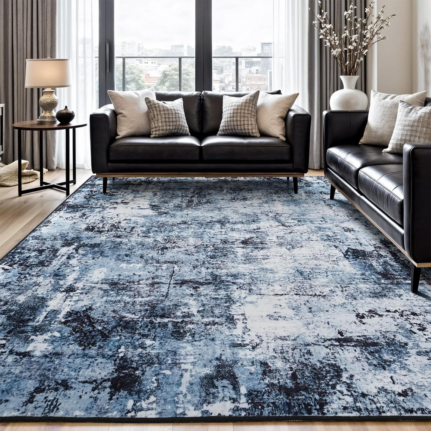 Rugflix 8x10 Area Rugs for Living Room, Washable Large Rug Stain-Resistant Low Pile, Modern Dark Carpet for Dining Room