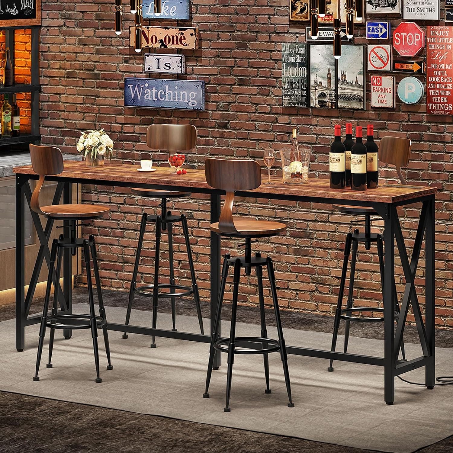 CHOEZON 70.9'' Bar Table, Kitchen Dining Table with Power Outlet and Footrest, Industrial Style, for Pub, Living Room, R