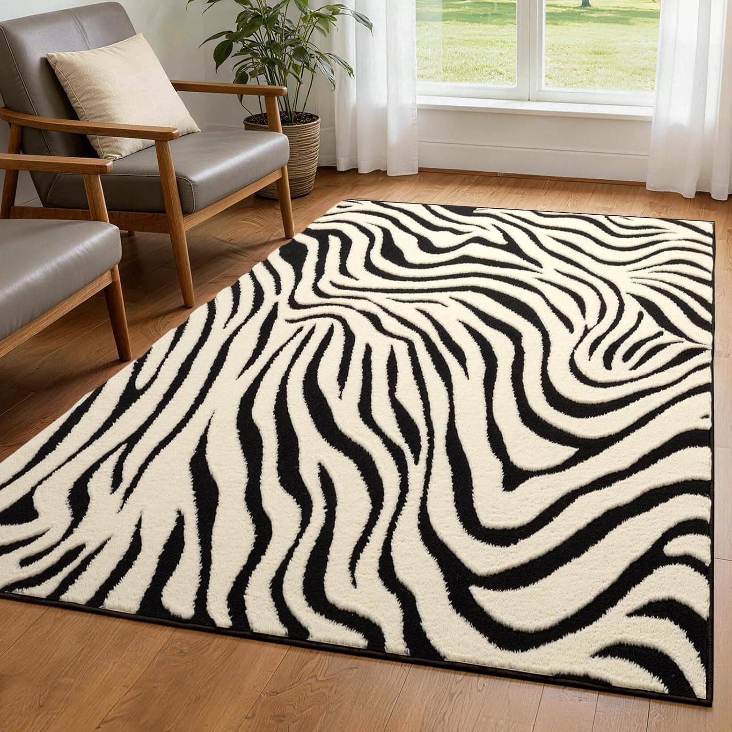 YIHOUSE 4×6 Ft Area Rugs for Living Room: Modern Washable Rug - Abstract Black and Cream White Rug for Bedroom Dining Ro