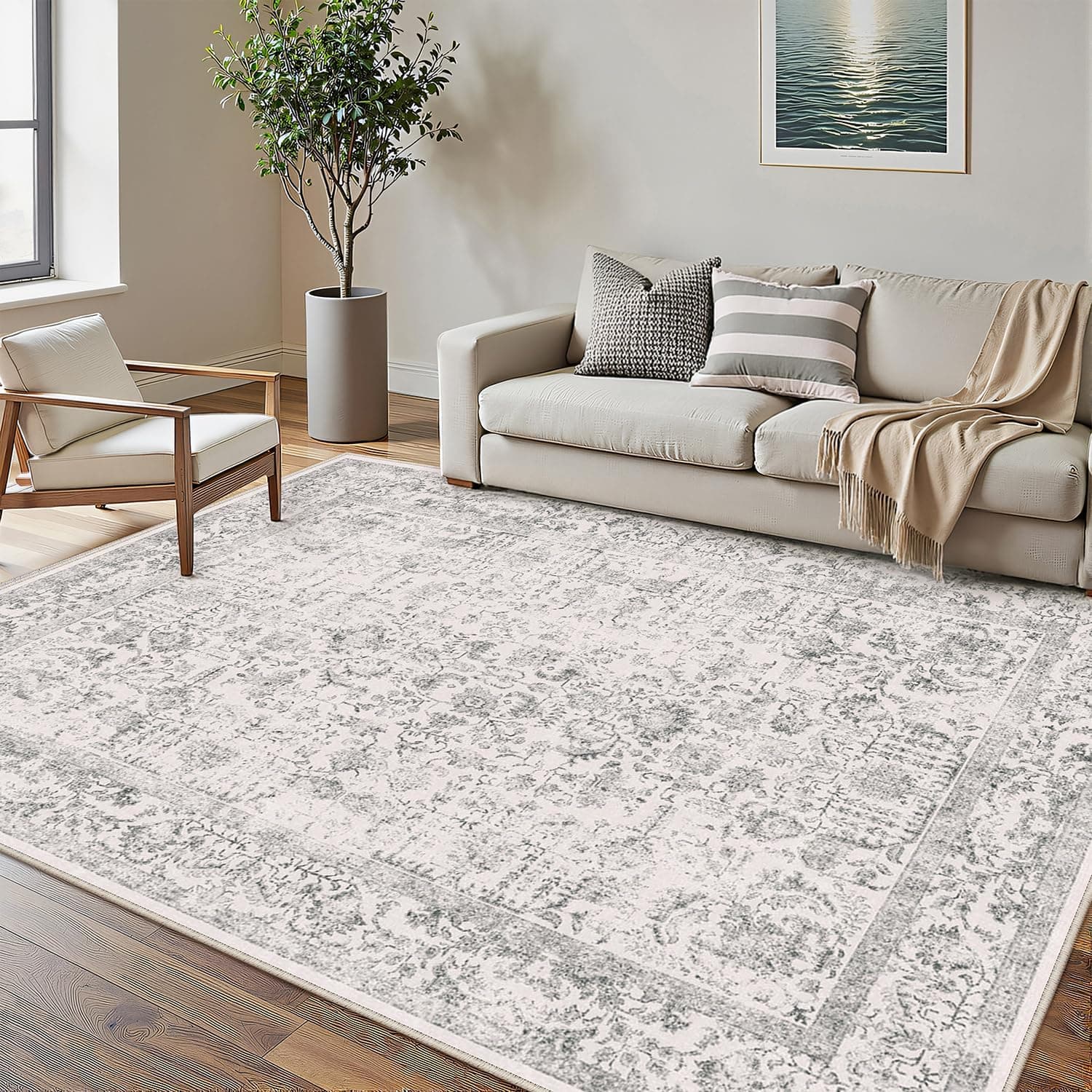 PureCozy Gray Area Rug 5x7 Vintage Floral