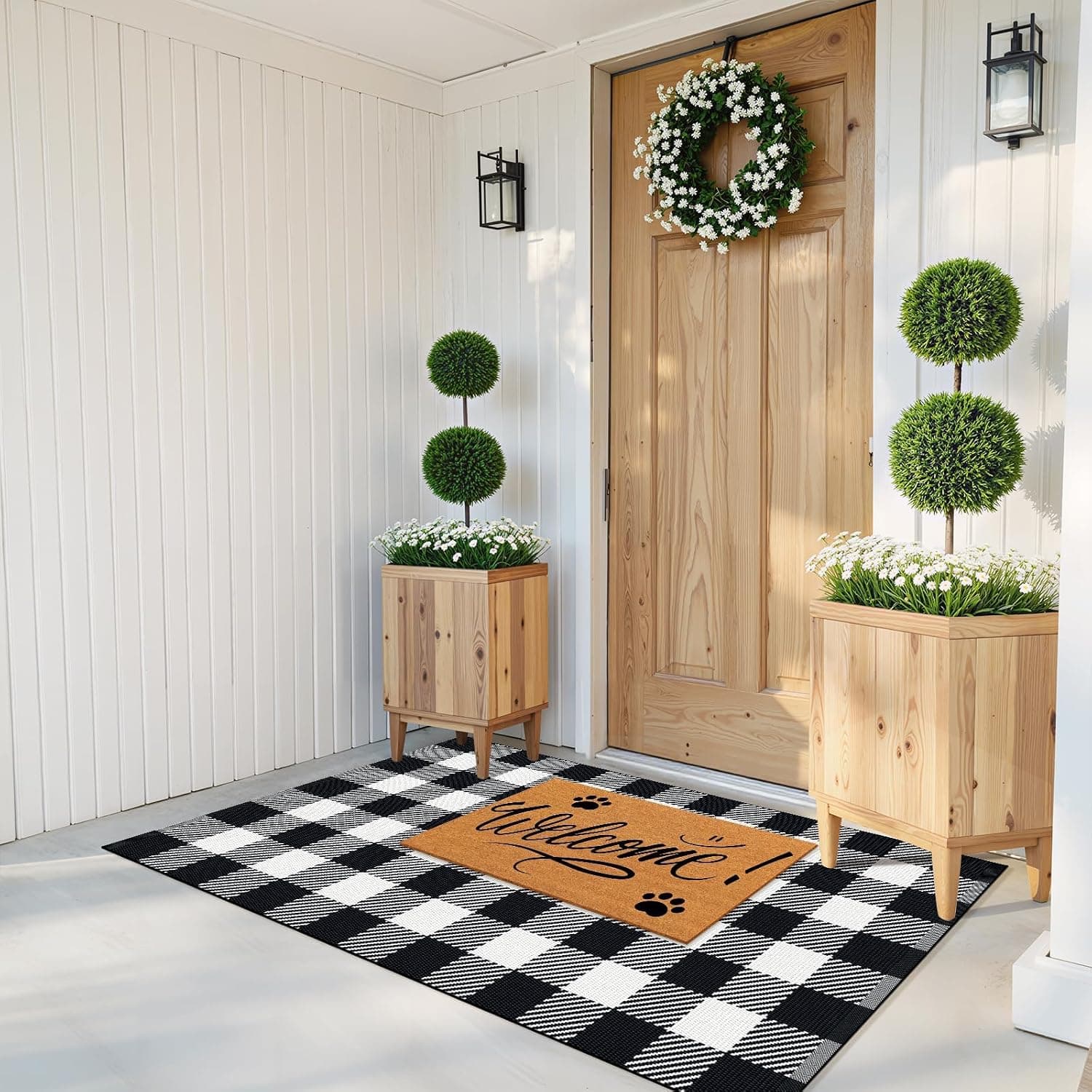 Outdoor Rugs, Black and White Area Rug Checkered 3’x 5’
