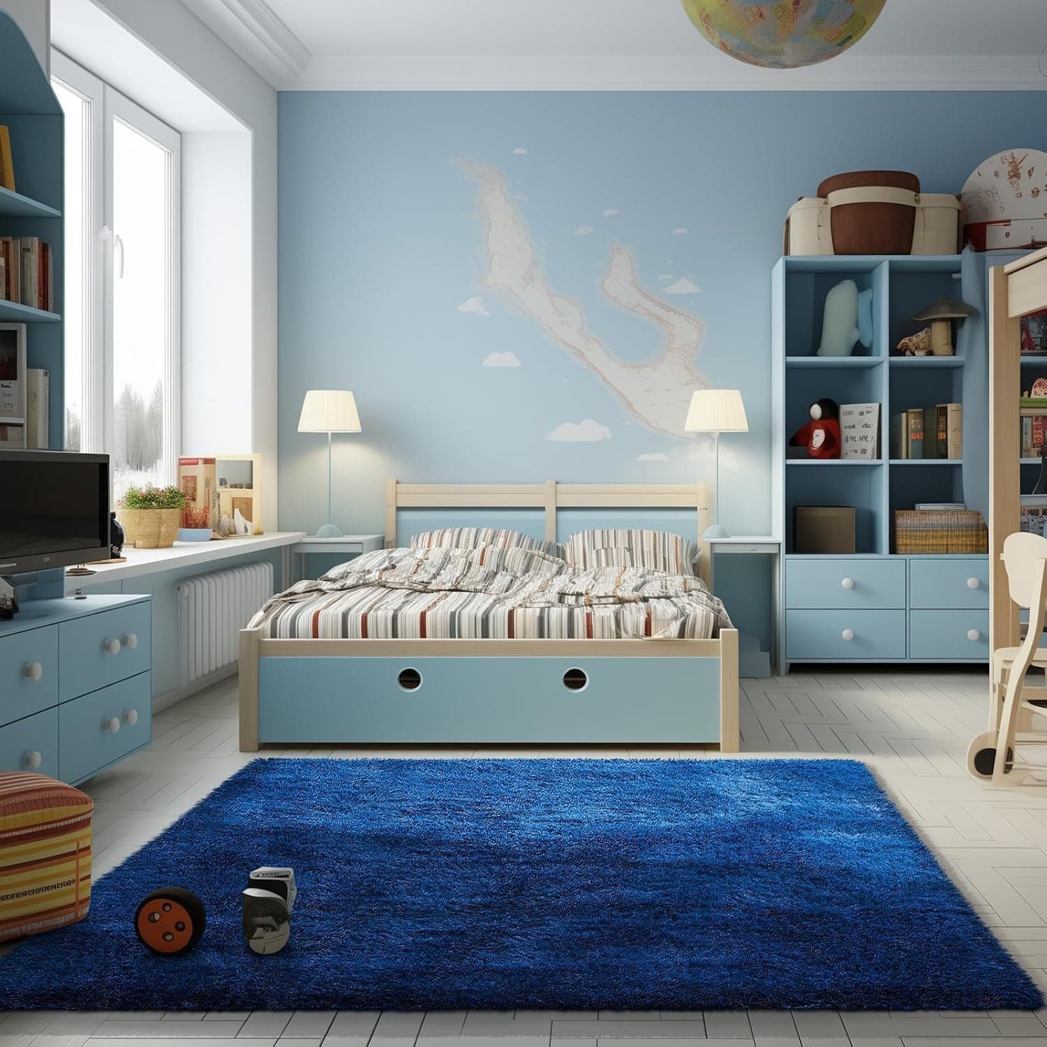 Ophanie Blue Rug, Boys 4x6 Rugs for Bedroom Royal Dark Blue Carpet Nursery Aesthetic, Kids Playroom Navy Area Rugs for G