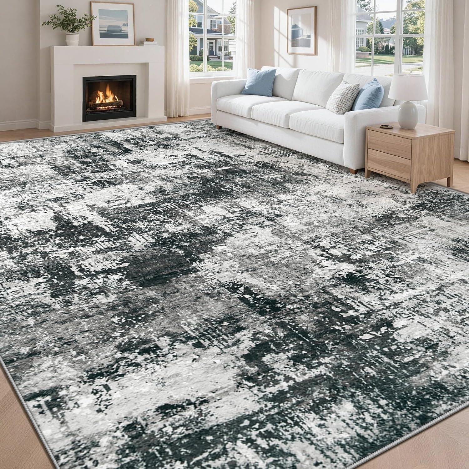 MXSANYOO 8x10 Area Rugs Washable Rug: Abstract Neutral Rugs Modern Non Slip Area Rug Stain Resistant Low Pile Indoor Car