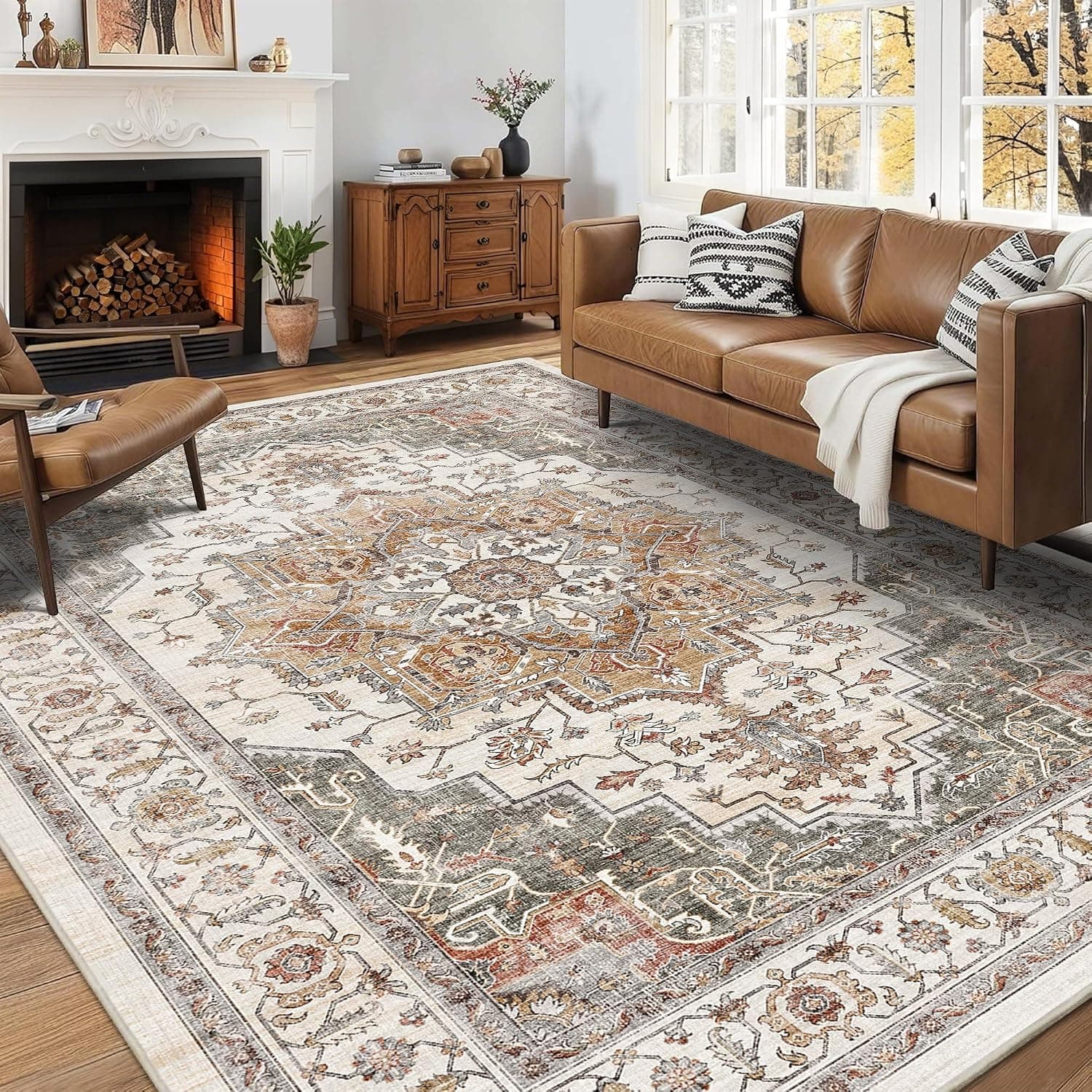 5x7 Area Rug for Living Room Soft Washable Vintage Boho Area Rug