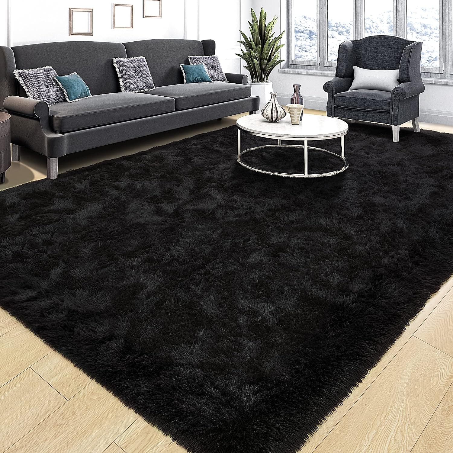 Tepook 4x6 Soft Fluffy Rug for Bedroom Fuzzy Black Rugs for Living Room