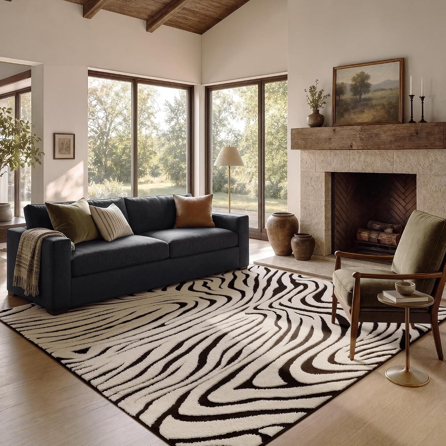 YIHOUSE 6×9 Ft Area Rugs for Living Room: Modern Washable Rug - Abstract Black and Cream White Rug for Bedroom Dining Ro