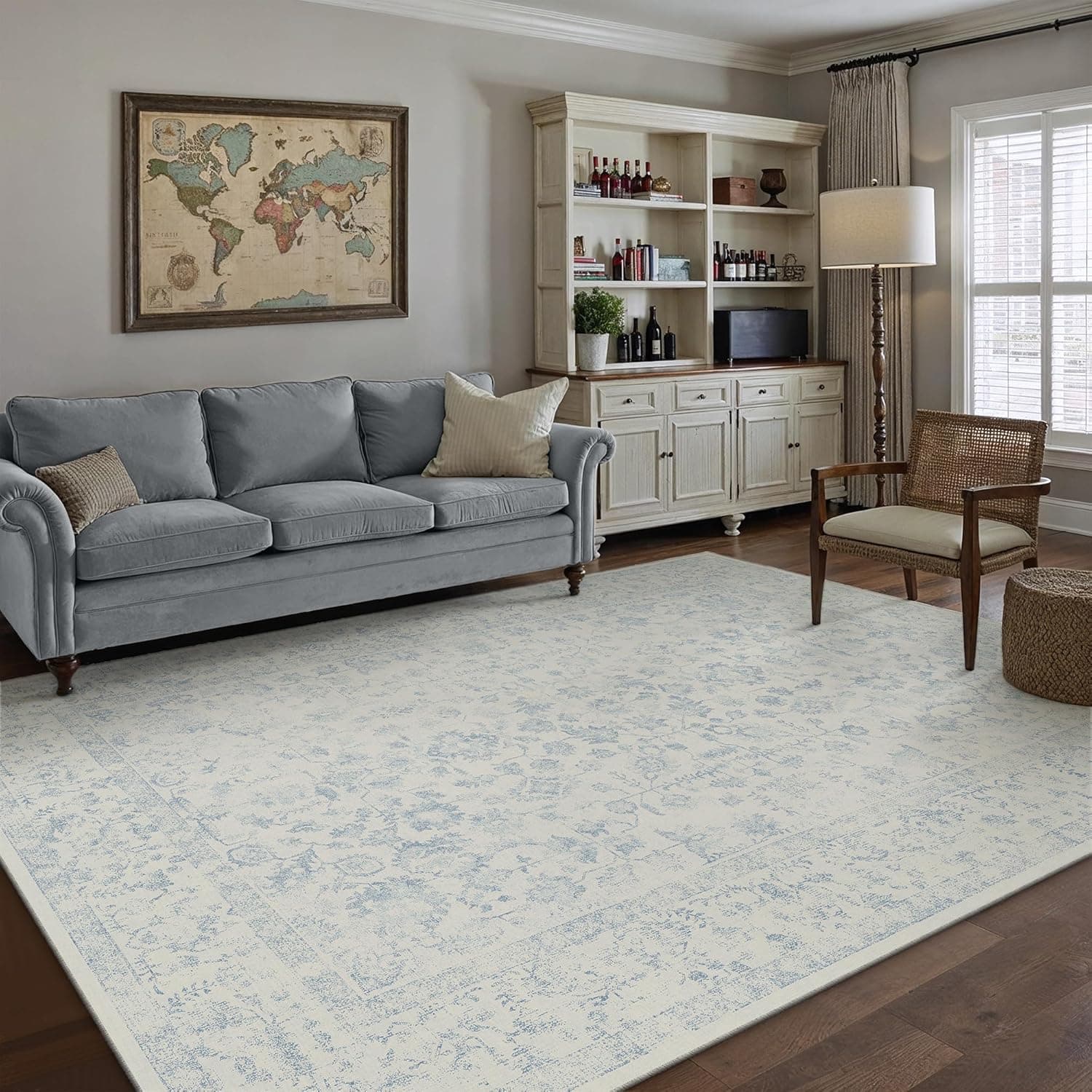 PureCozy 6x9 Blue Area Rug Washable Non Slip Vintage Living Room Carpet