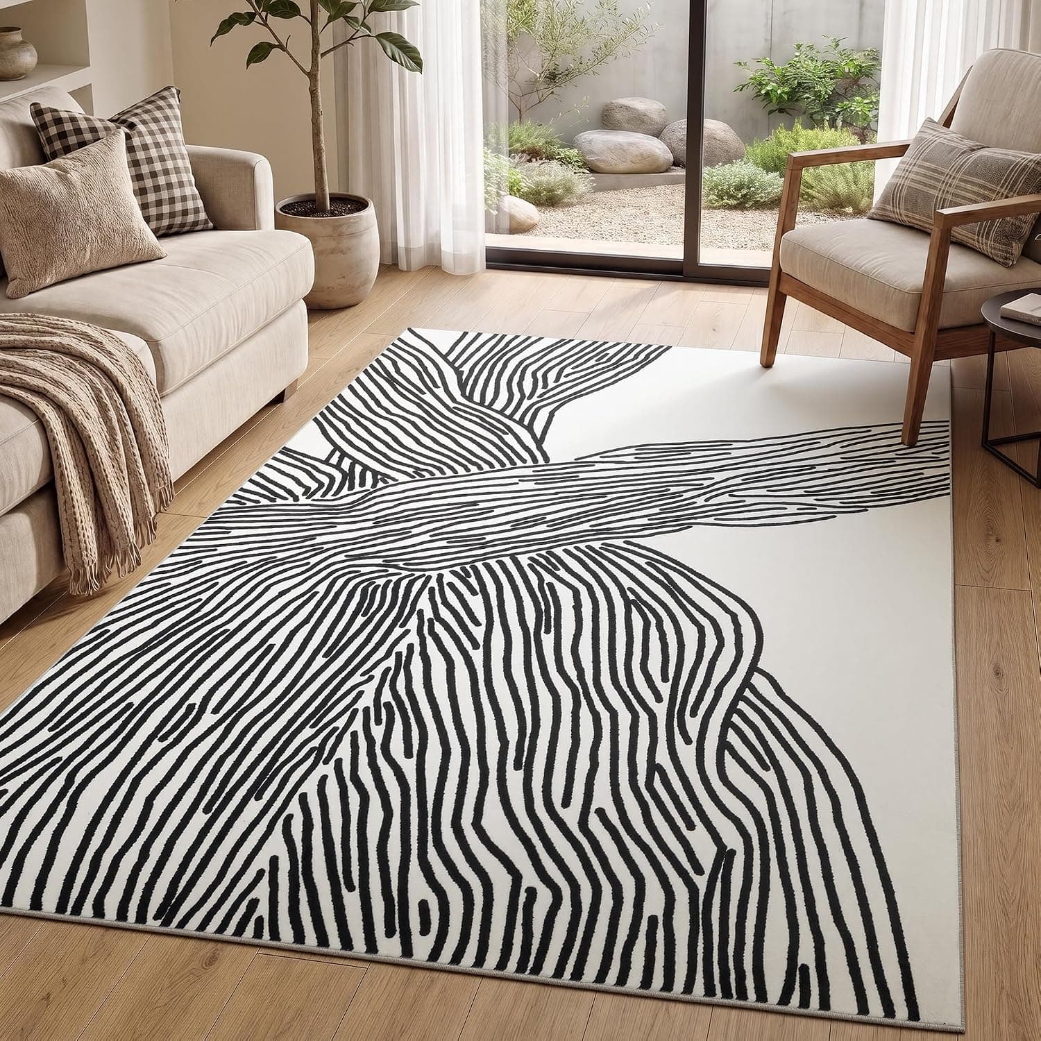 YIHOUSE 5×7Ft Area Rugs, Abstract Washable Rug, Modern Black and White Rug for Bedroom Living Room Dining Room Office Pl