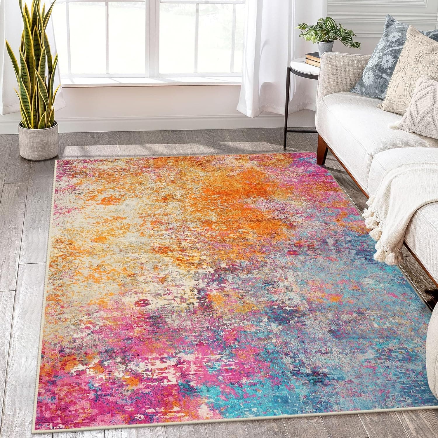 Lahome Modern Abstract Washable 5x7 Area Rugs for Living Room, Colorful Soft Bedroom Rug Low Pile Non Slip,Stain Resista