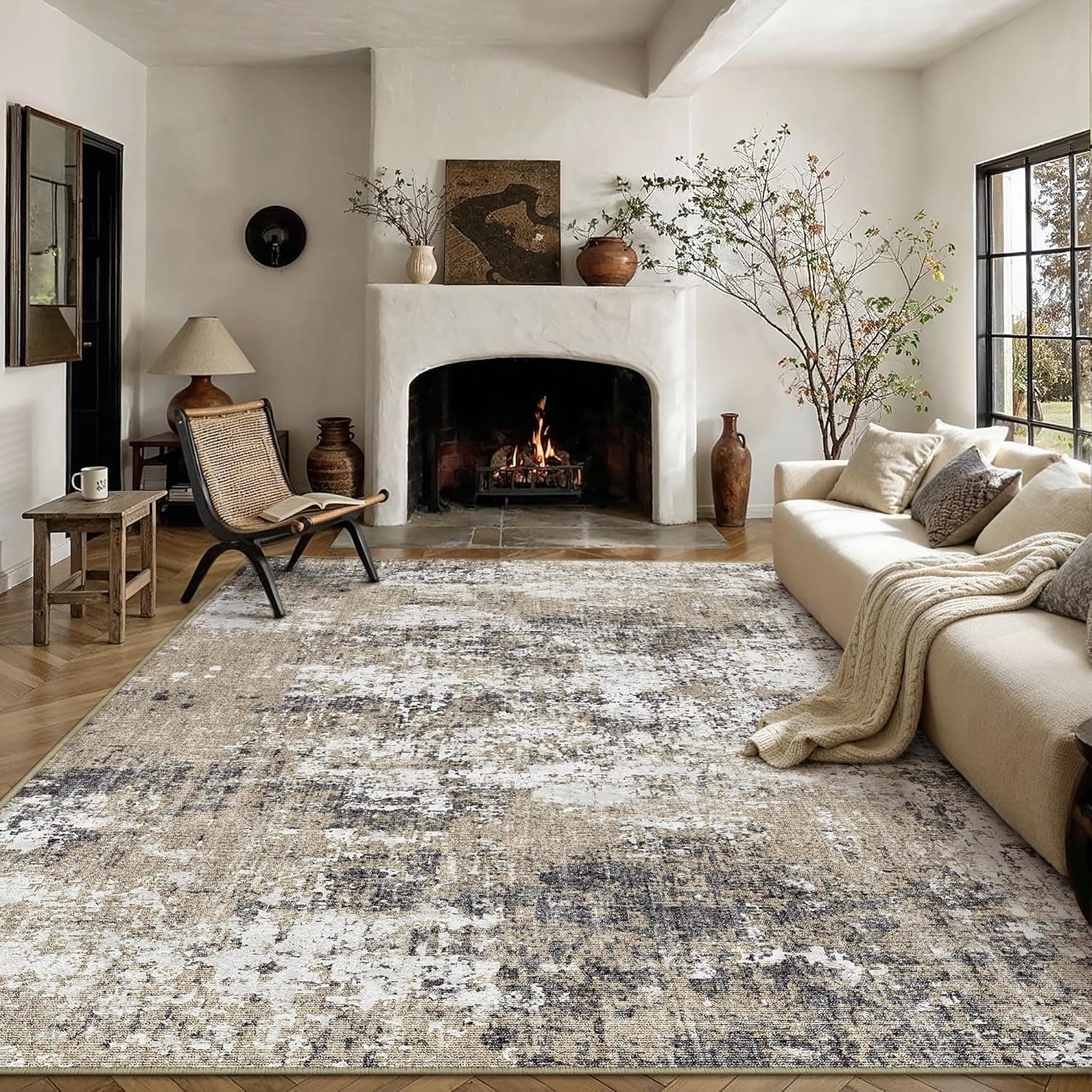 PureCozy Brown Area Rug 8x10 Modern Abstract