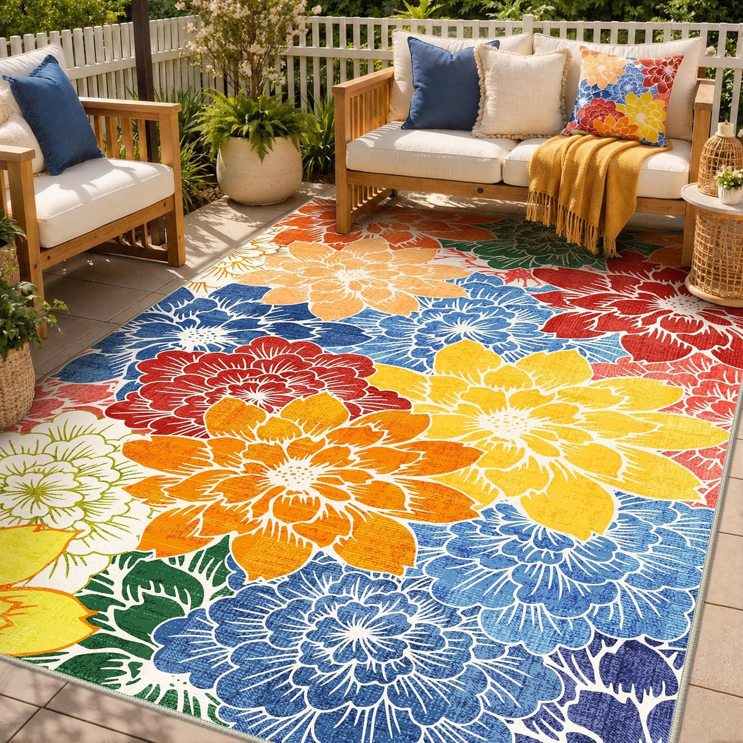 GENIMO 5x8 Outdoor Rug, Washable for Patio and Deck, Multicolor